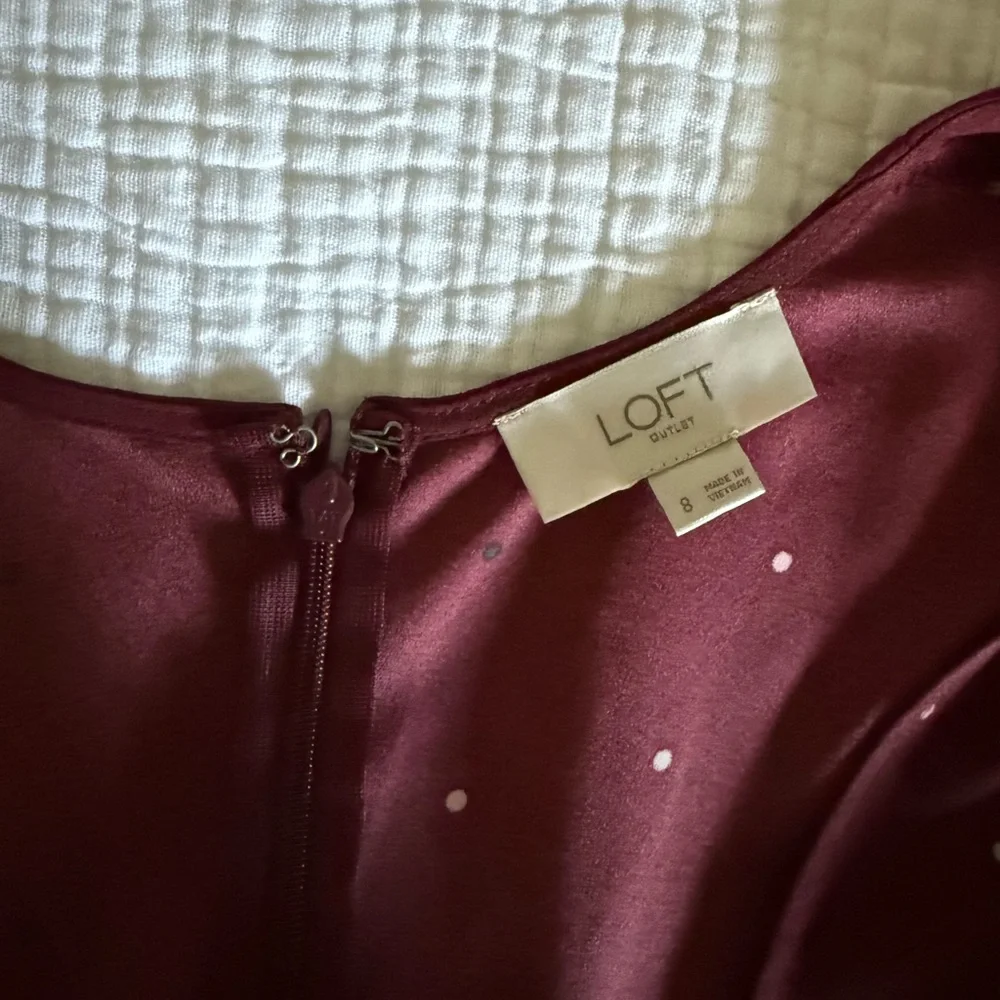 LOFT size 8 Red Wrap Tie Front Sundress Long Sleeve - Picture 3 of 6